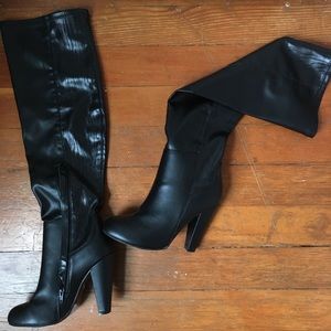 Leather over the knee heeled boots